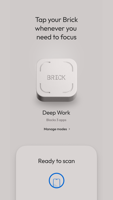 The Brick app prompting you to tap the physical Brick NFC tag to unblock apps