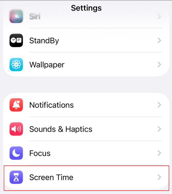 Screen Time in iOS Settings