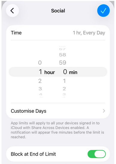 Setting a time limit for an app category