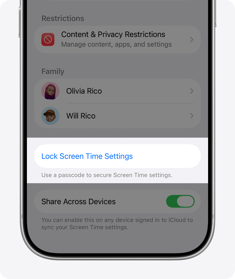 Lock Screen Time Settings button in iOS Settings